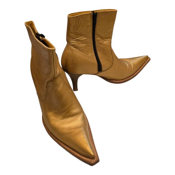 Gold Leather RUDEL Snip Toe Western Cowgirl Boots sz 7 - Picture 3 of 11